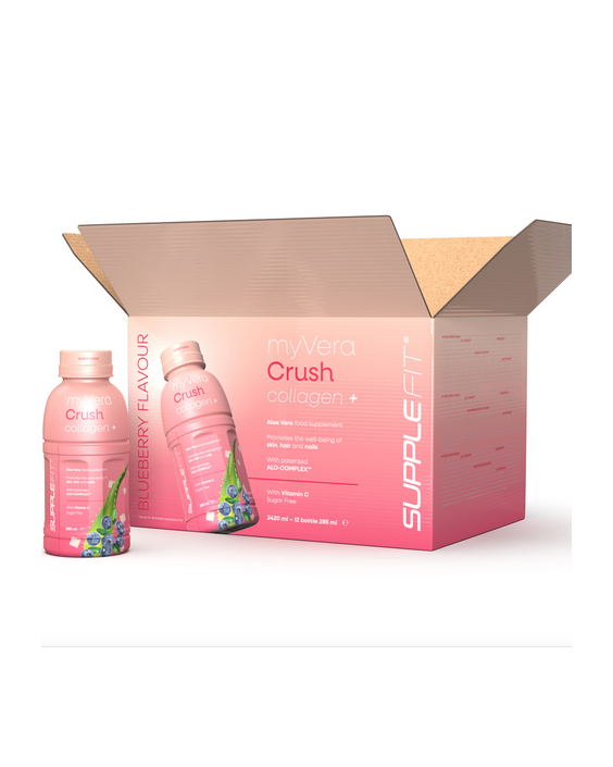 MYVERA CRUSH Collagen + | Complément alimentaire en bouteilles unidoses de 285 ml (12 bouteilles) - 3420 ml